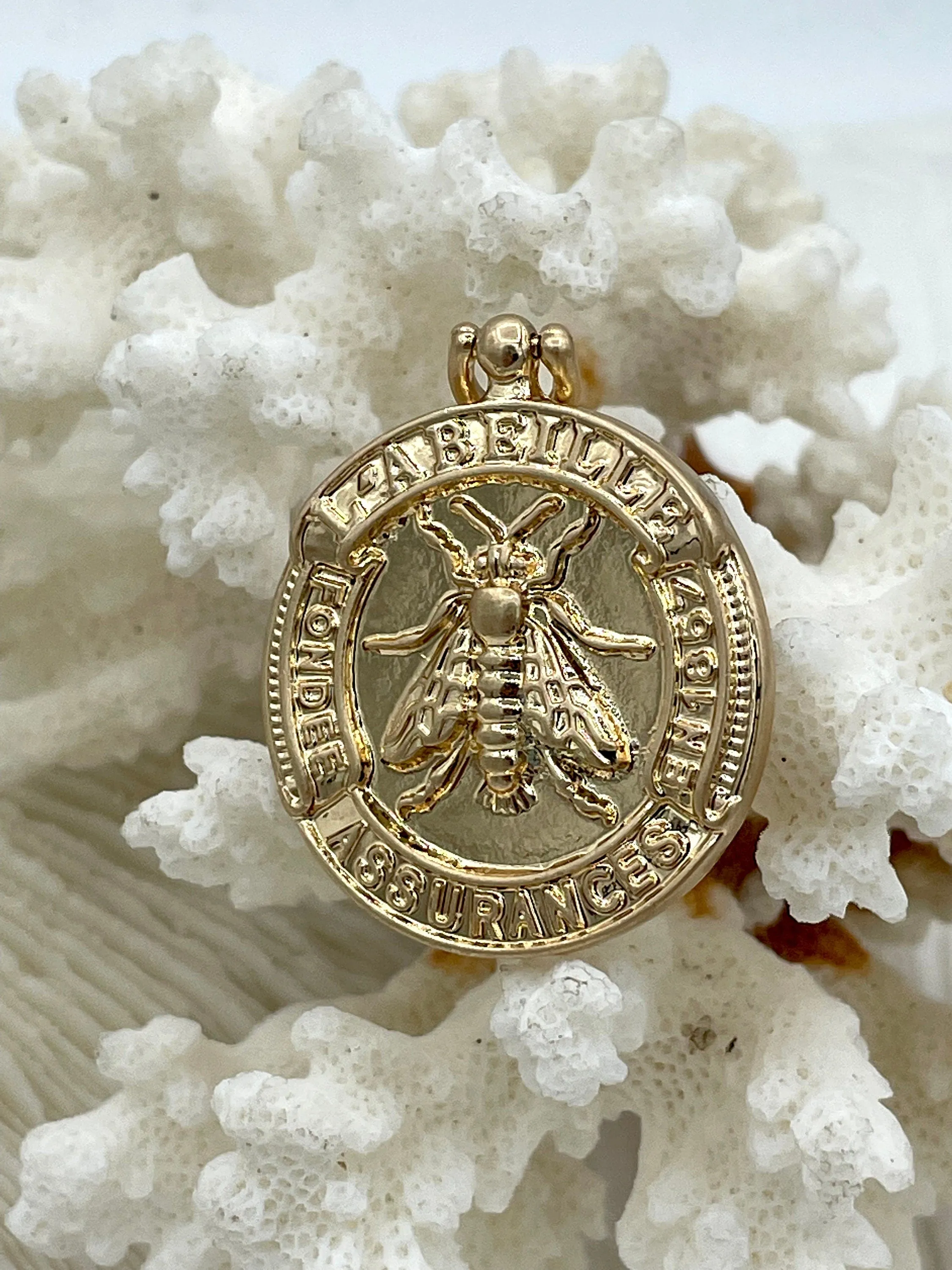 French Bee Coin Pendant, Assurance l'Abeille Medal W/Bail Founded 1857 30 mm, Replica Medals Assurance l'Abeille Medal with bail Fast Ship