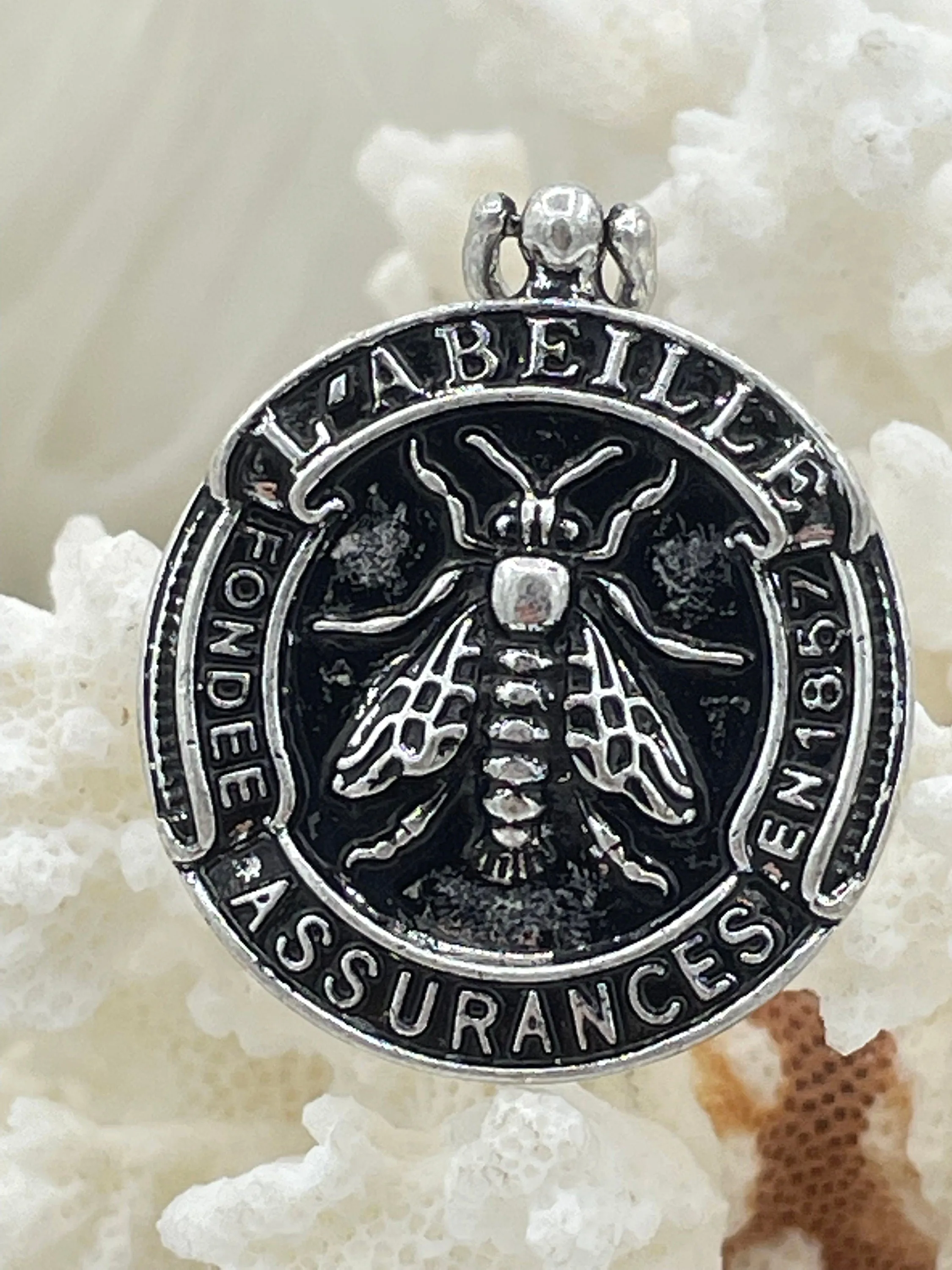 French Bee Coin Pendant, Assurance l'Abeille Medal W/Bail Founded 1857 30 mm, Replica Medals Assurance l'Abeille Medal with bail Fast Ship