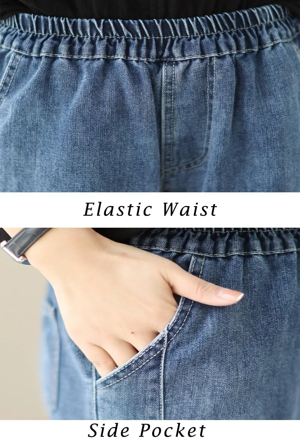 FTCayanz Women's Wide Leg Jeans Elastic Waist Baggy Casual Loose Trendy Denim Pants with Pockets