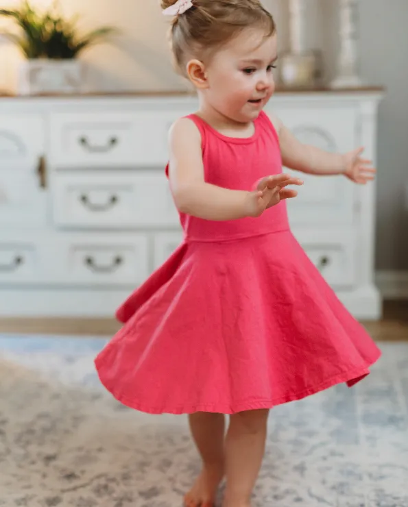 Girls Soft Cotton Jersey Twirly Tank Dress  | Hot Pink