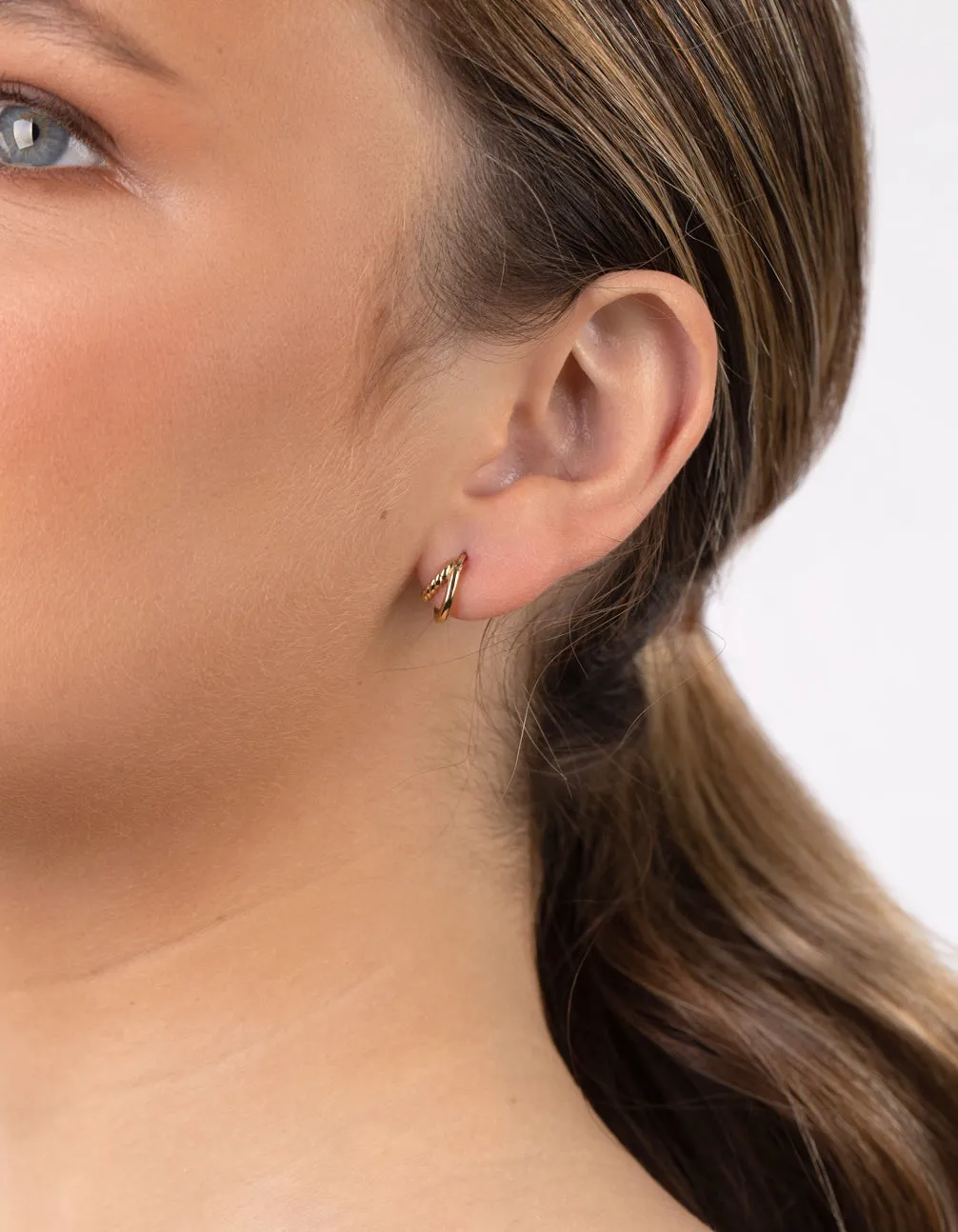 Gold Plated Sterling Silver Twisted Double Hoop Earrings