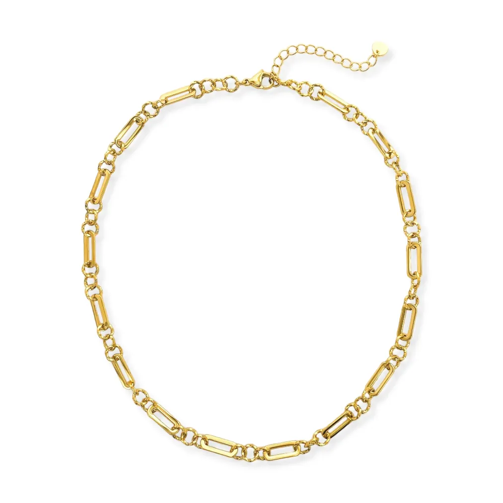 Gold Water Resistant Circle-Linked Paperclip Chain Necklace