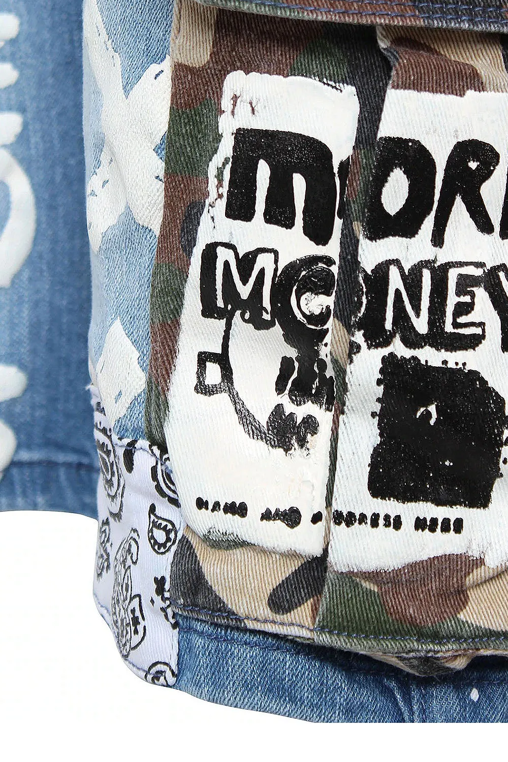 Graffiti Mixed Camo Cargo Denim Shorts