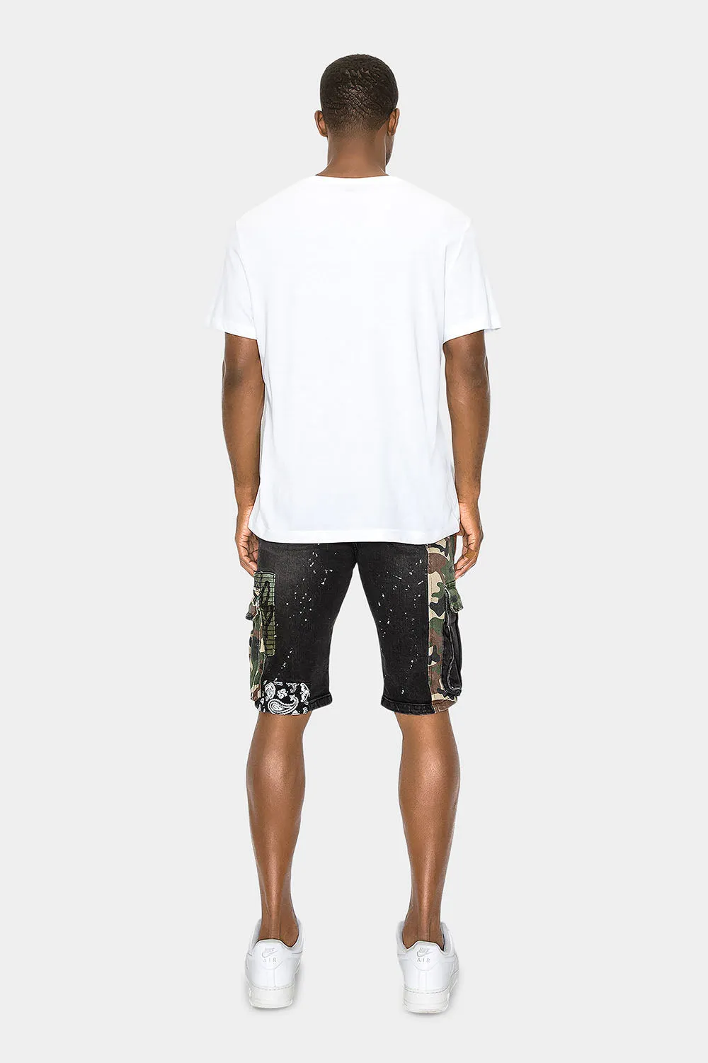 Graffiti Mixed Camo Cargo Denim Shorts