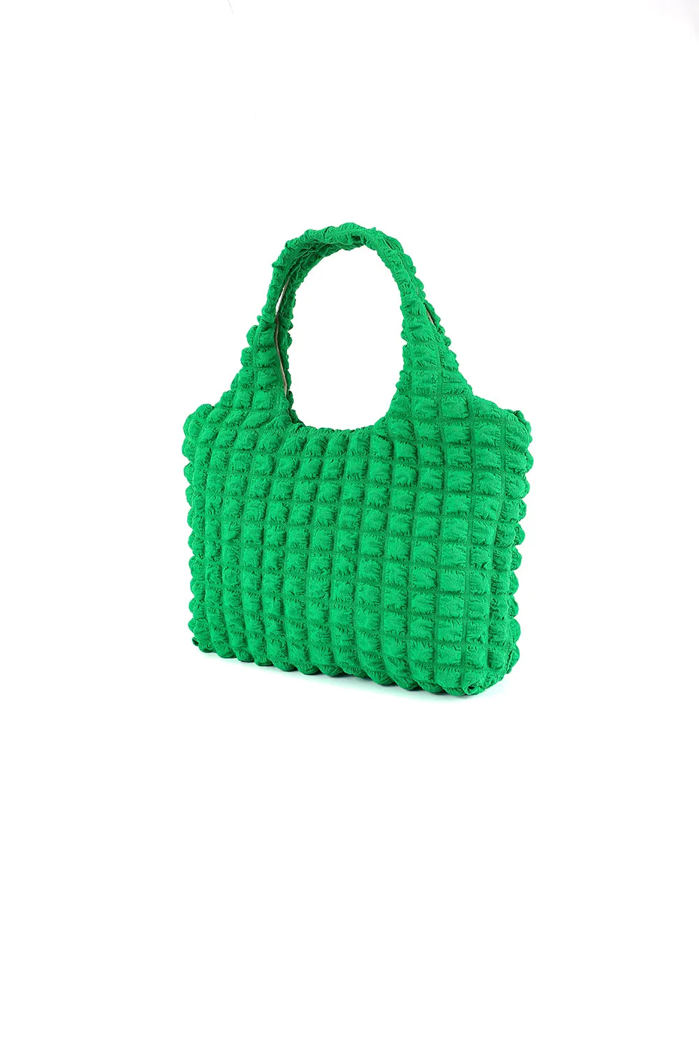 Green Textured Pleated Bubble Shoulder Bag