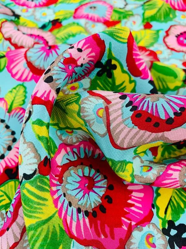 'Hawaiian Punch' Floral Printed Silk Georgette - Multicolor