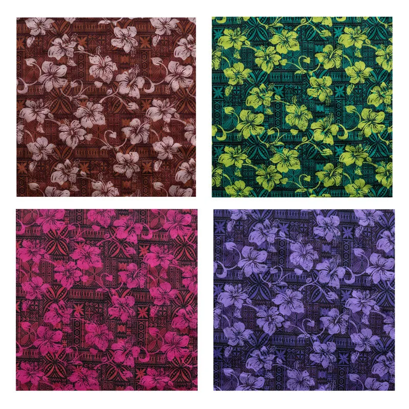 Hibiscus on Traditional Tapa design Fabric  | Polyester