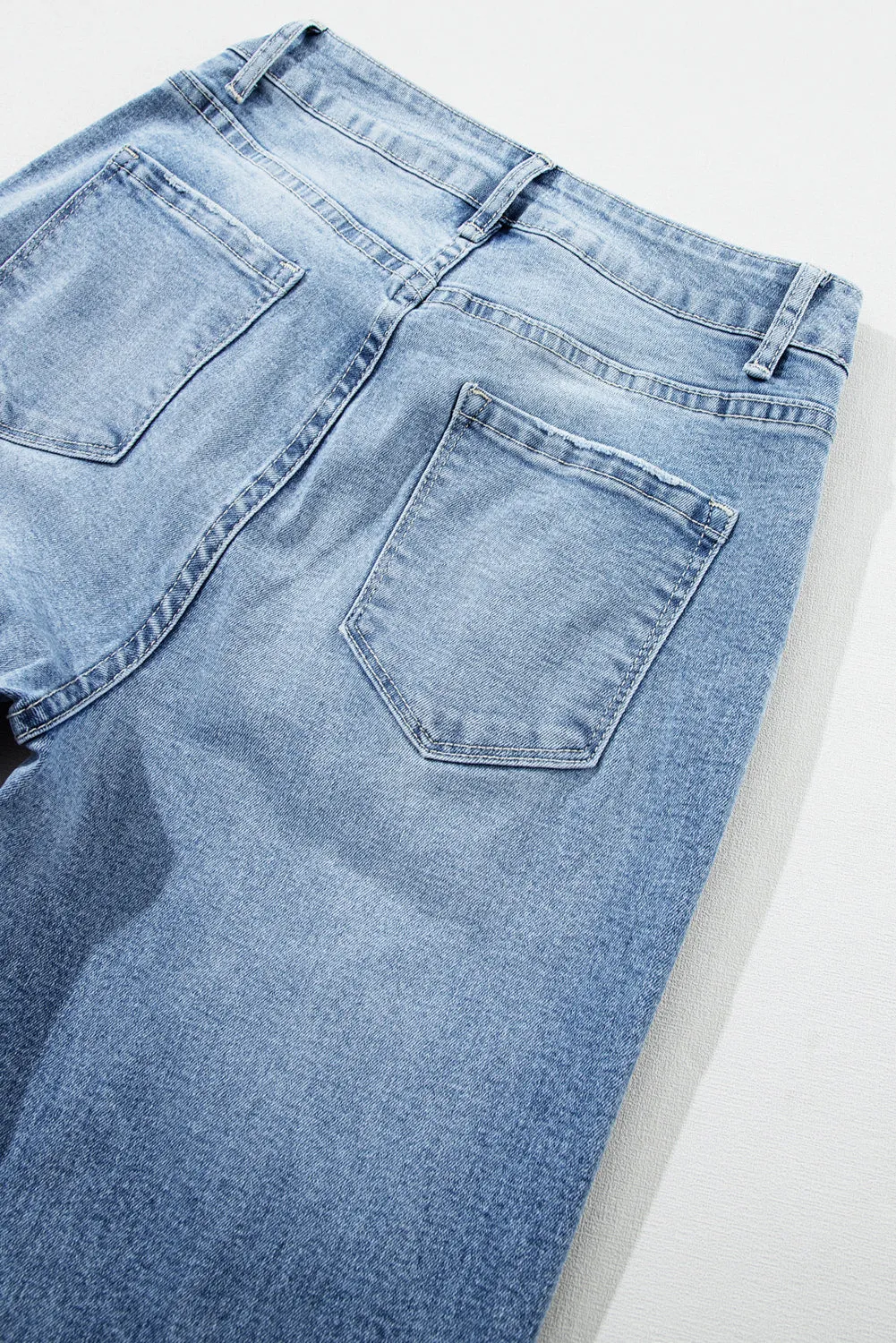 High Rise Distressed Straight Leg Jeans