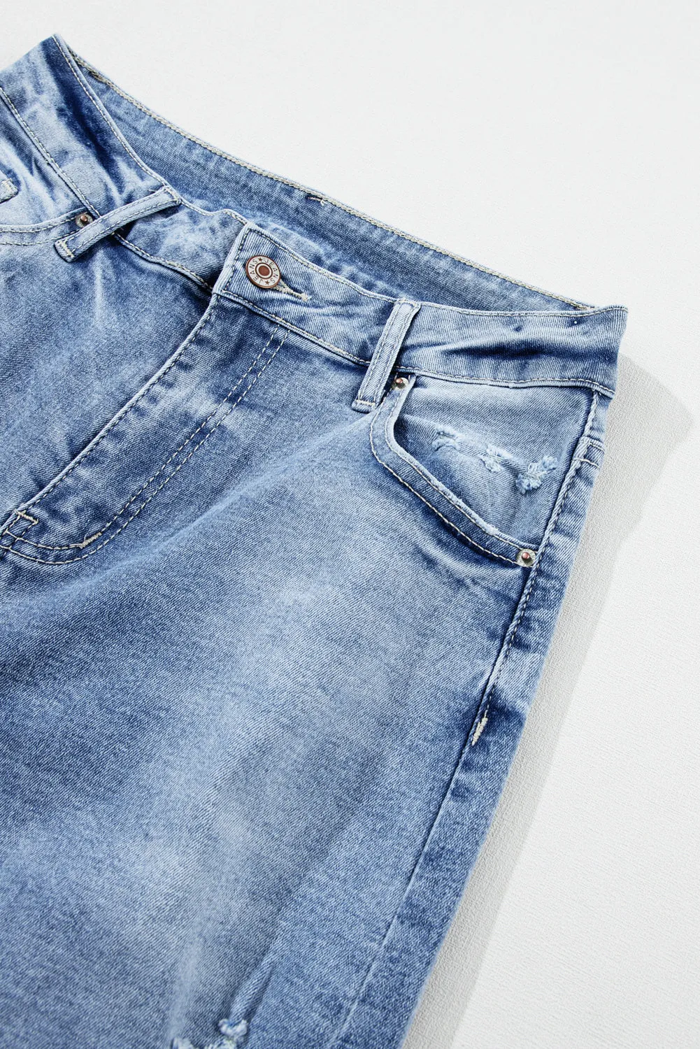 High Rise Distressed Straight Leg Jeans