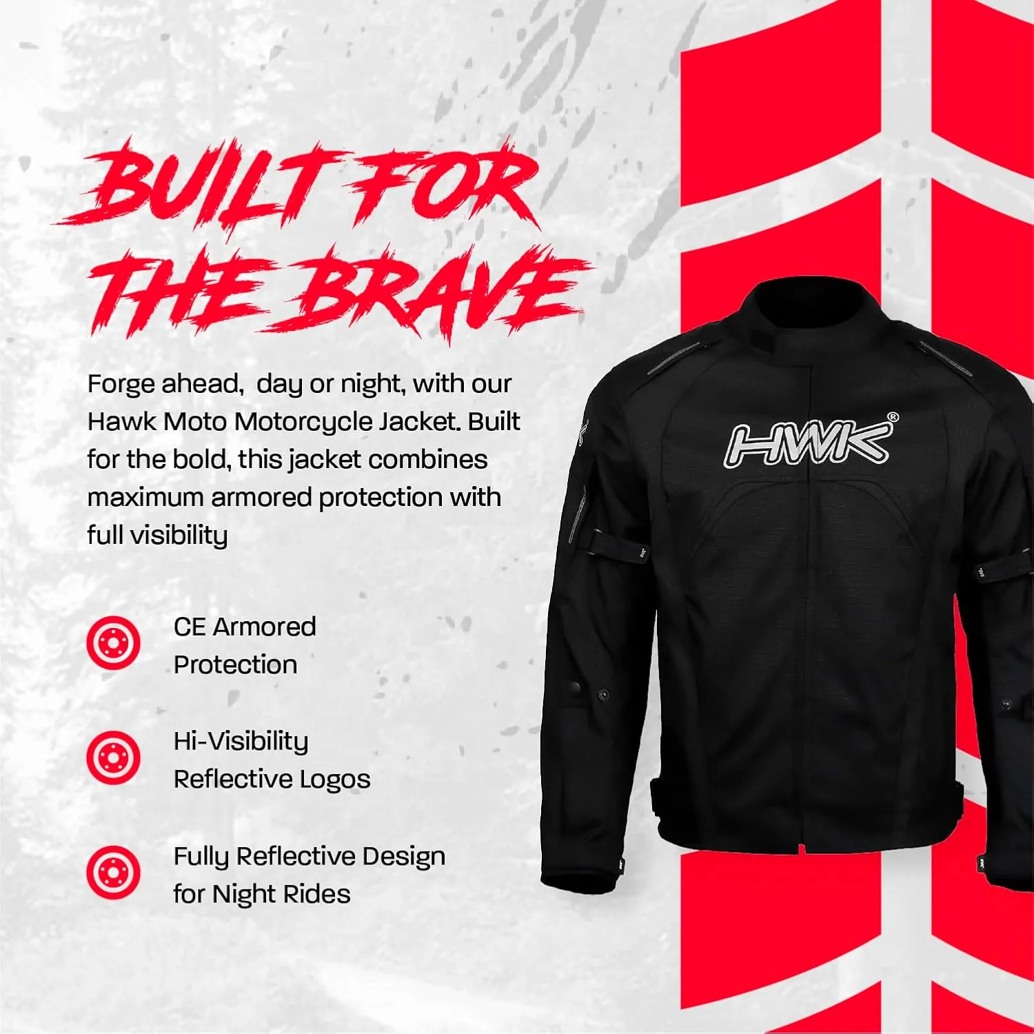 HWK Waterproof Motorcycle Jacket for Men & Women with CE Armor - High Visibility Motorcycle Jacket with Adjustable Polyester Gear for Dirt Bike Enduro Racing, All-Black, M