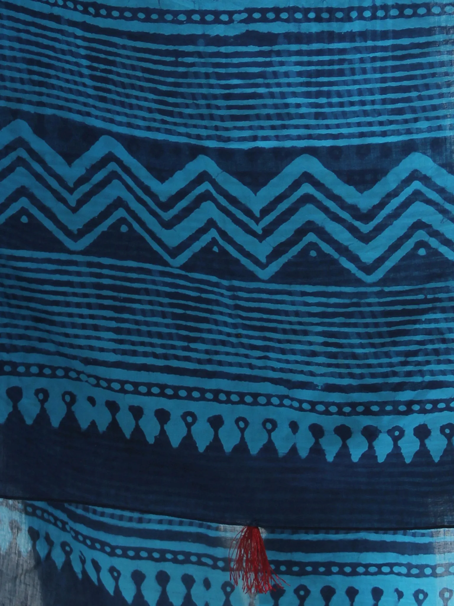 Indigo Blue Handloom Cotton Hand Block Printed Dupatta With Tassel - D04170386