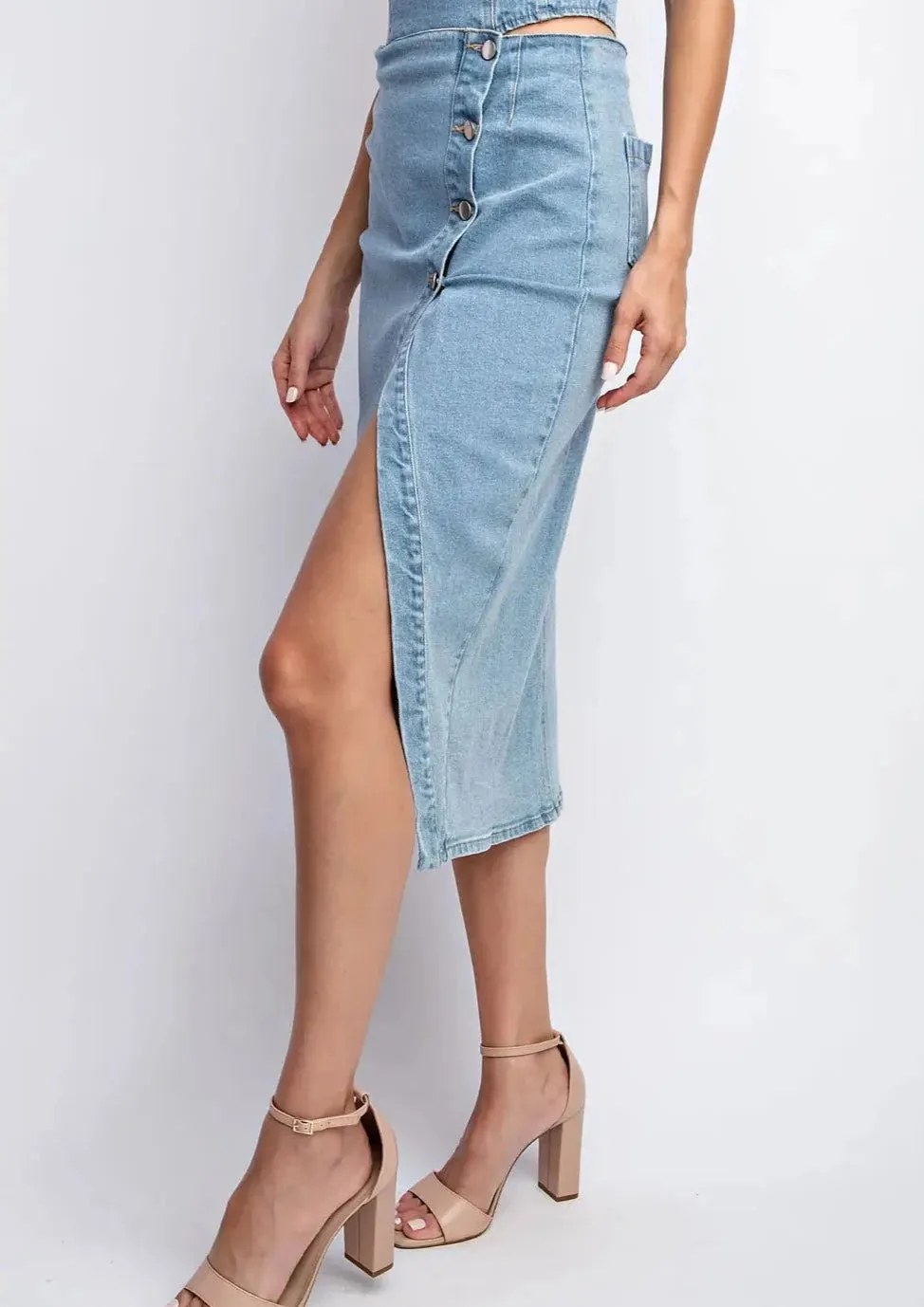 It Girl Denim Slit Midi Skirt