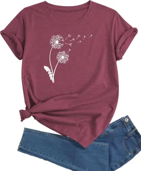 J&DHUASHA Women's Plus Size Floral T-Shirt Short Sleeve Crewneck Flower Graphic Tees Casual Summer Printed Tops