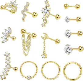 Jstyle 16 Gauge Cartilage Earrings for Women Hypoallergenic Surgical Stainless Steel Earring Sets for Multiple Piercing Daith Conch Tragus Helix Piercing Jewelry
