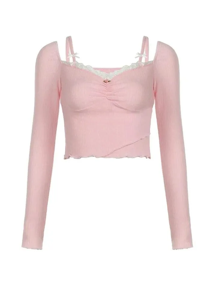 Lace Splice Cami Fungus Long Sleeve Knit