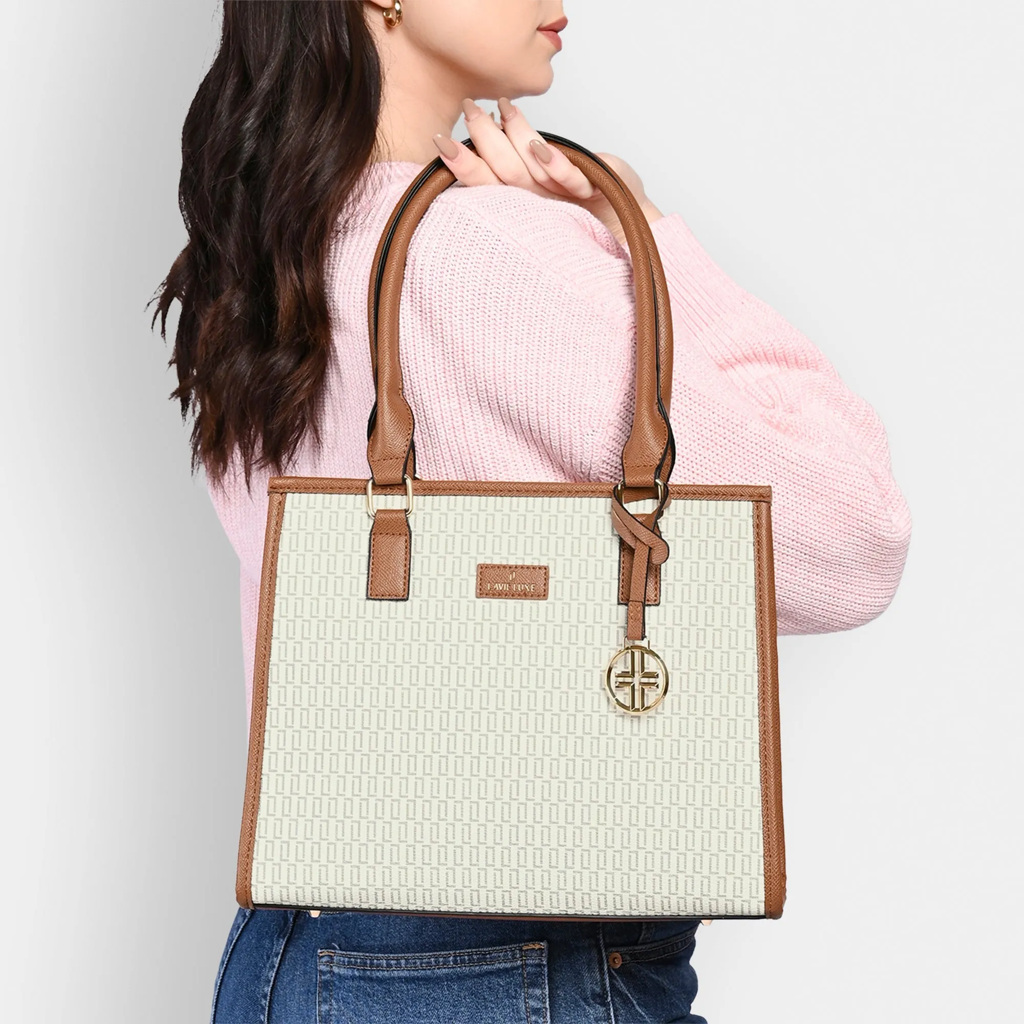 Lavie Luxe Monogram Quad Off White Medium Women's Satchel