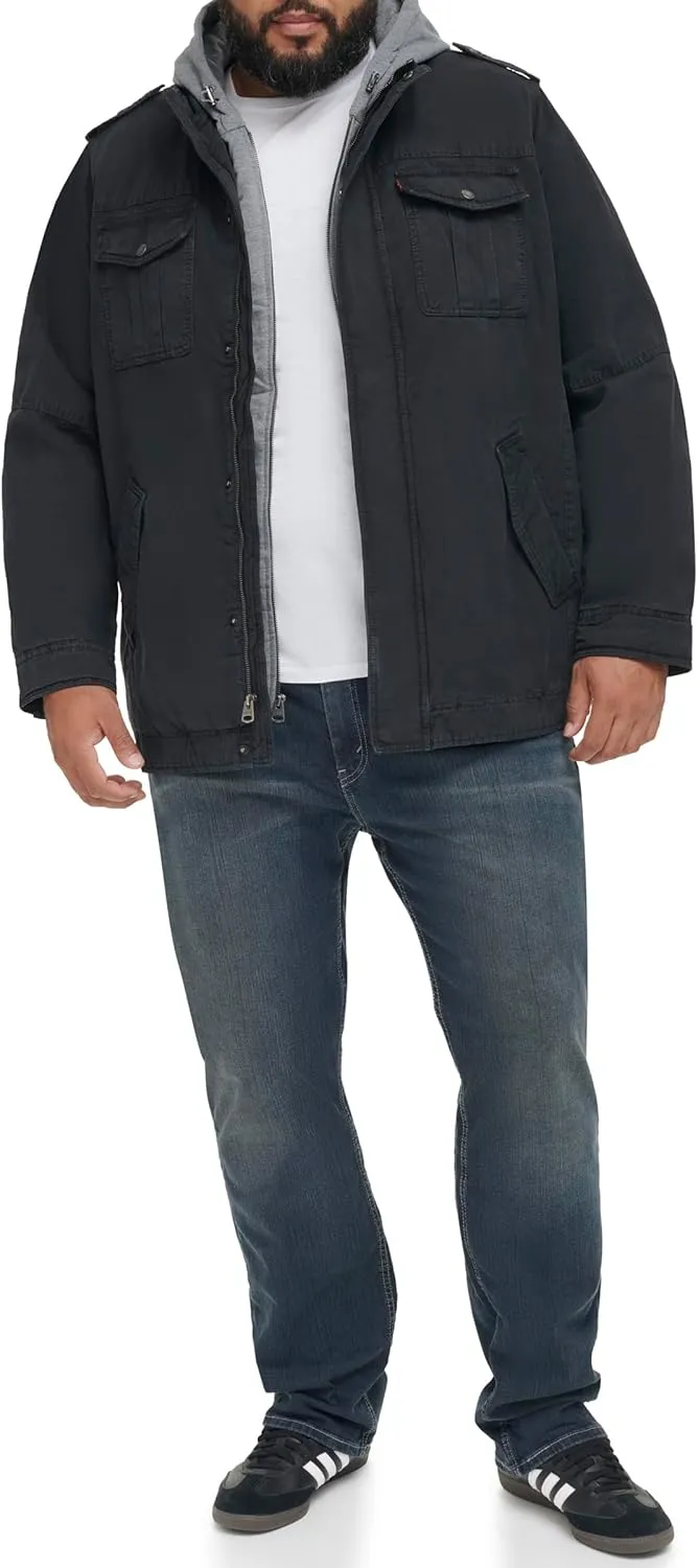 Levi's Men's Washed Cotton Hooded Military Jacket
