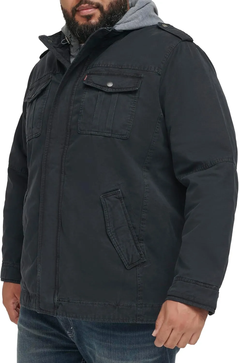 Levi's Men's Washed Cotton Hooded Military Jacket