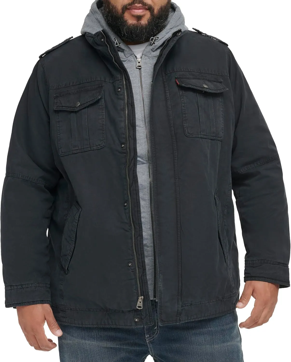 Levi's Men's Washed Cotton Hooded Military Jacket