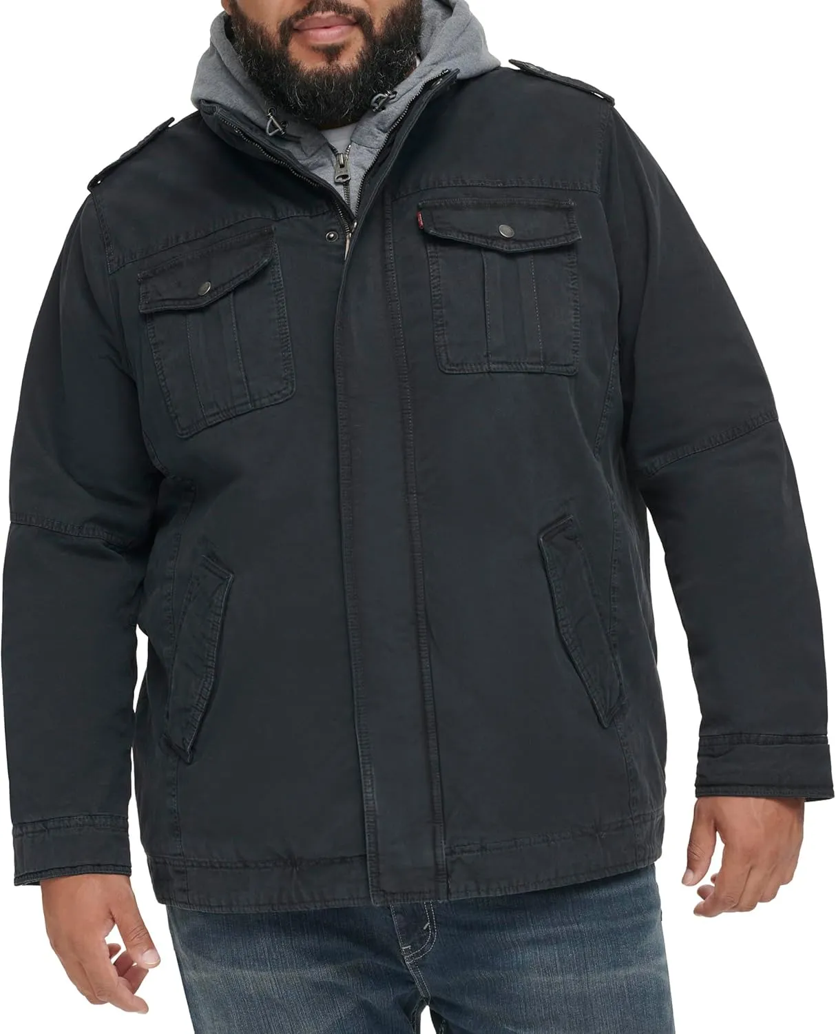 Levi's Men's Washed Cotton Hooded Military Jacket