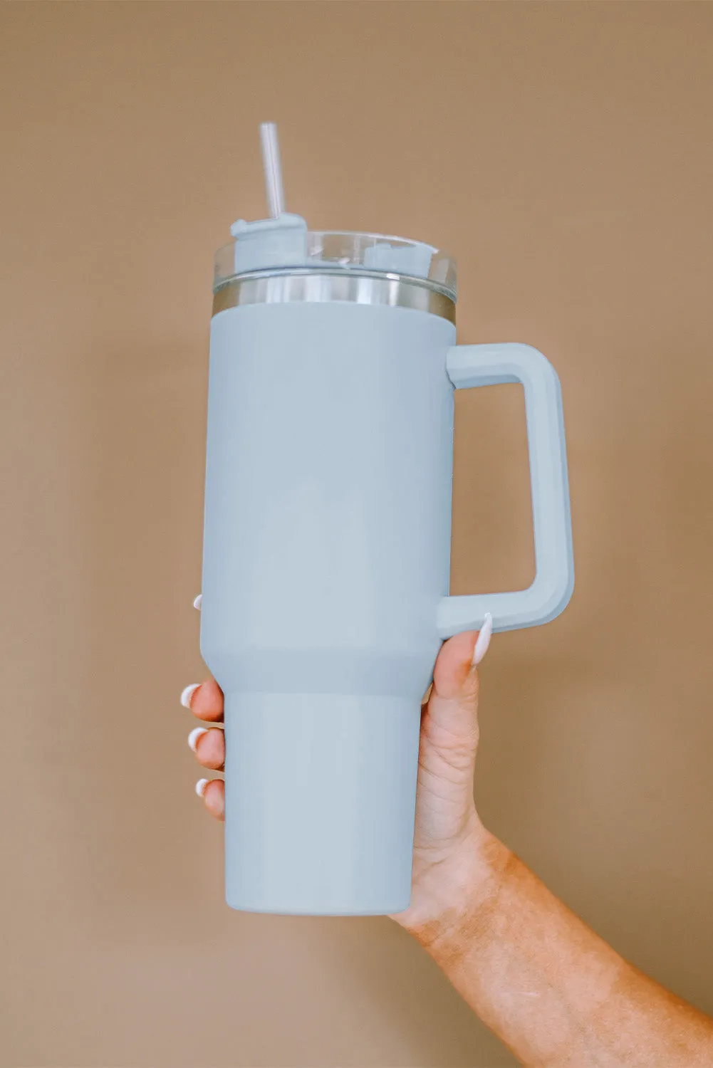 Light Blue 304 Stainless Steel Double Insulated Tumbler Mug with Straw