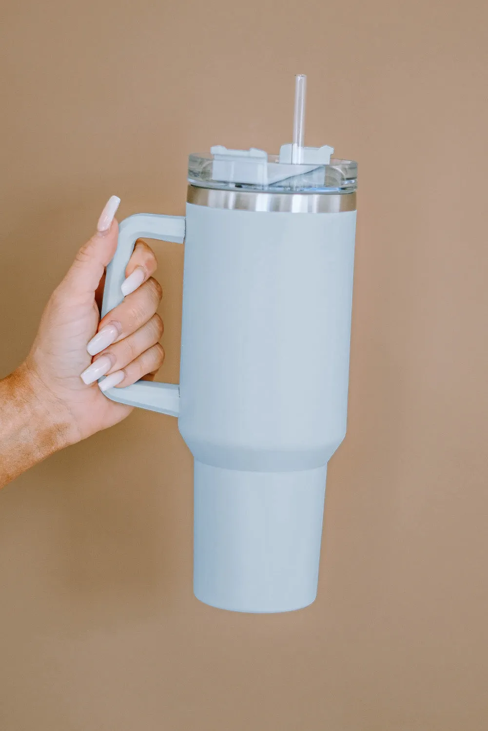 Light Blue 304 Stainless Steel Double Insulated Tumbler Mug with Straw