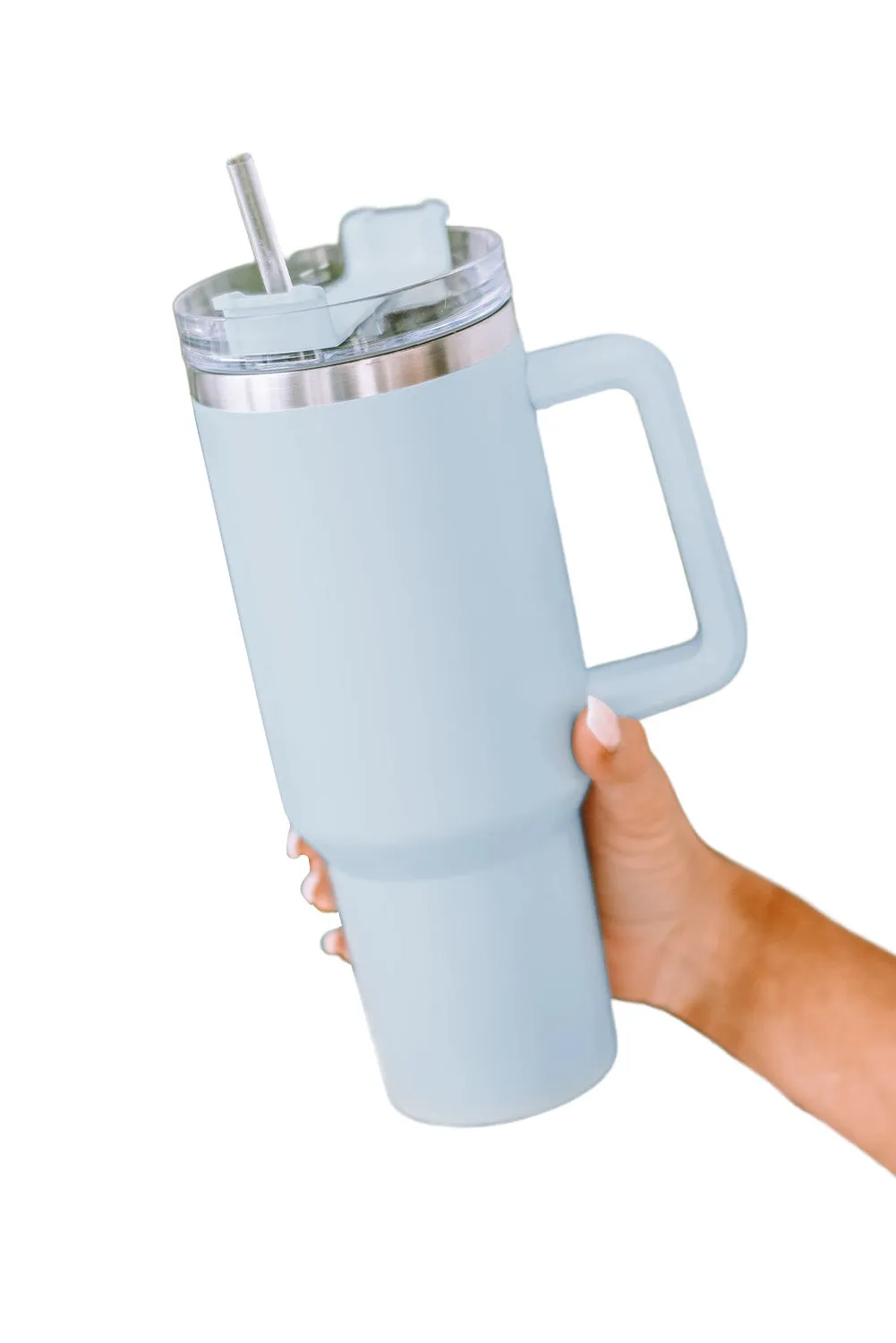 Light Blue 304 Stainless Steel Double Insulated Tumbler Mug with Straw