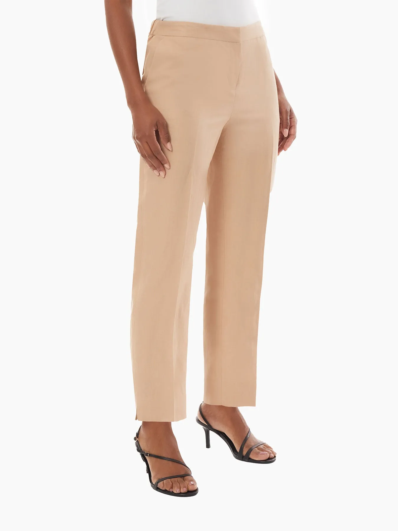 Linen Elastic Back Straight Leg Ankle Pants