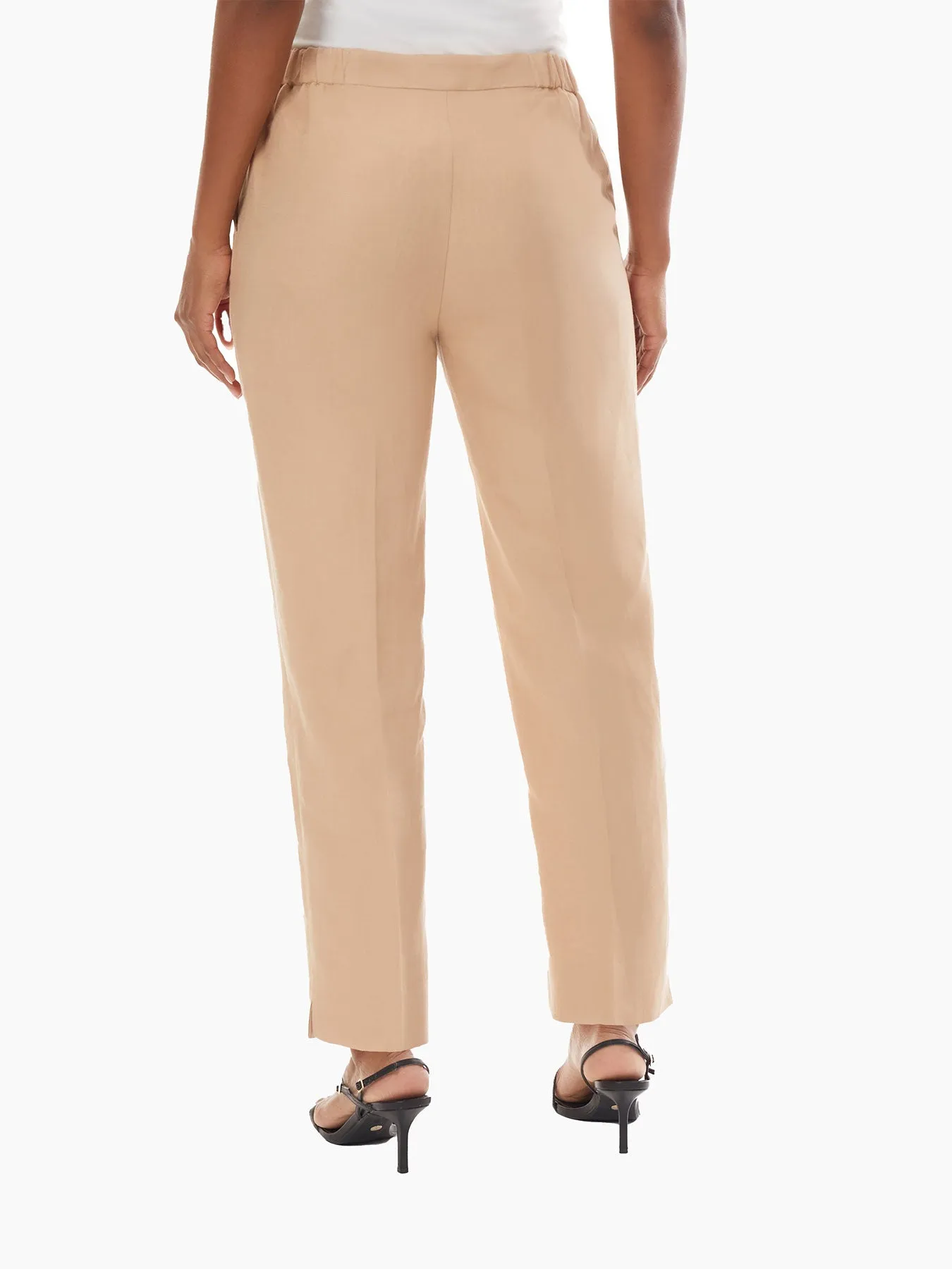 Linen Elastic Back Straight Leg Ankle Pants
