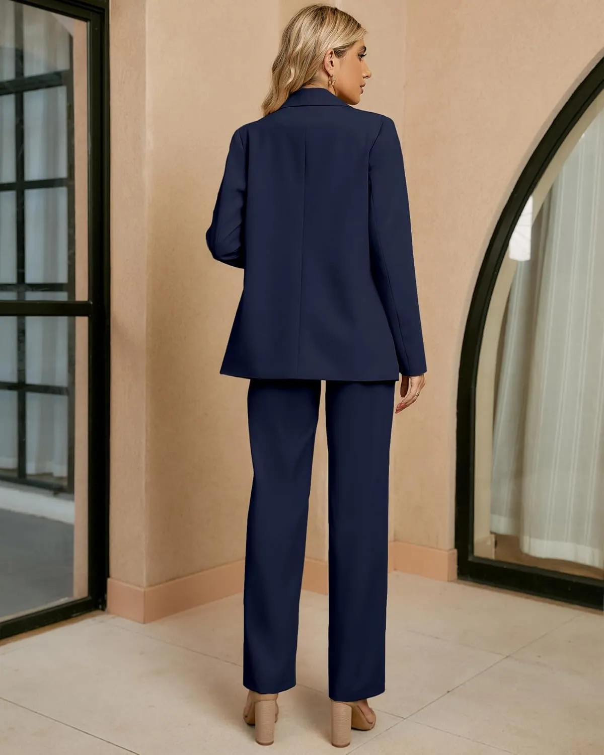 luvamia 2 Piece Outfits for Women Dressy Blazer Jackets High Waisted Straight Leg Pants Suits Set Business Casual Office