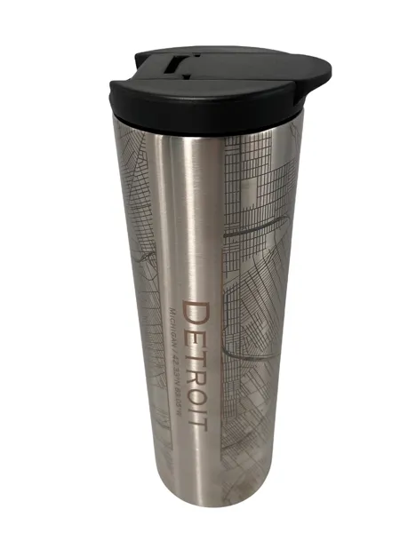 Map of Detroit Coffee Tumbler / Silver