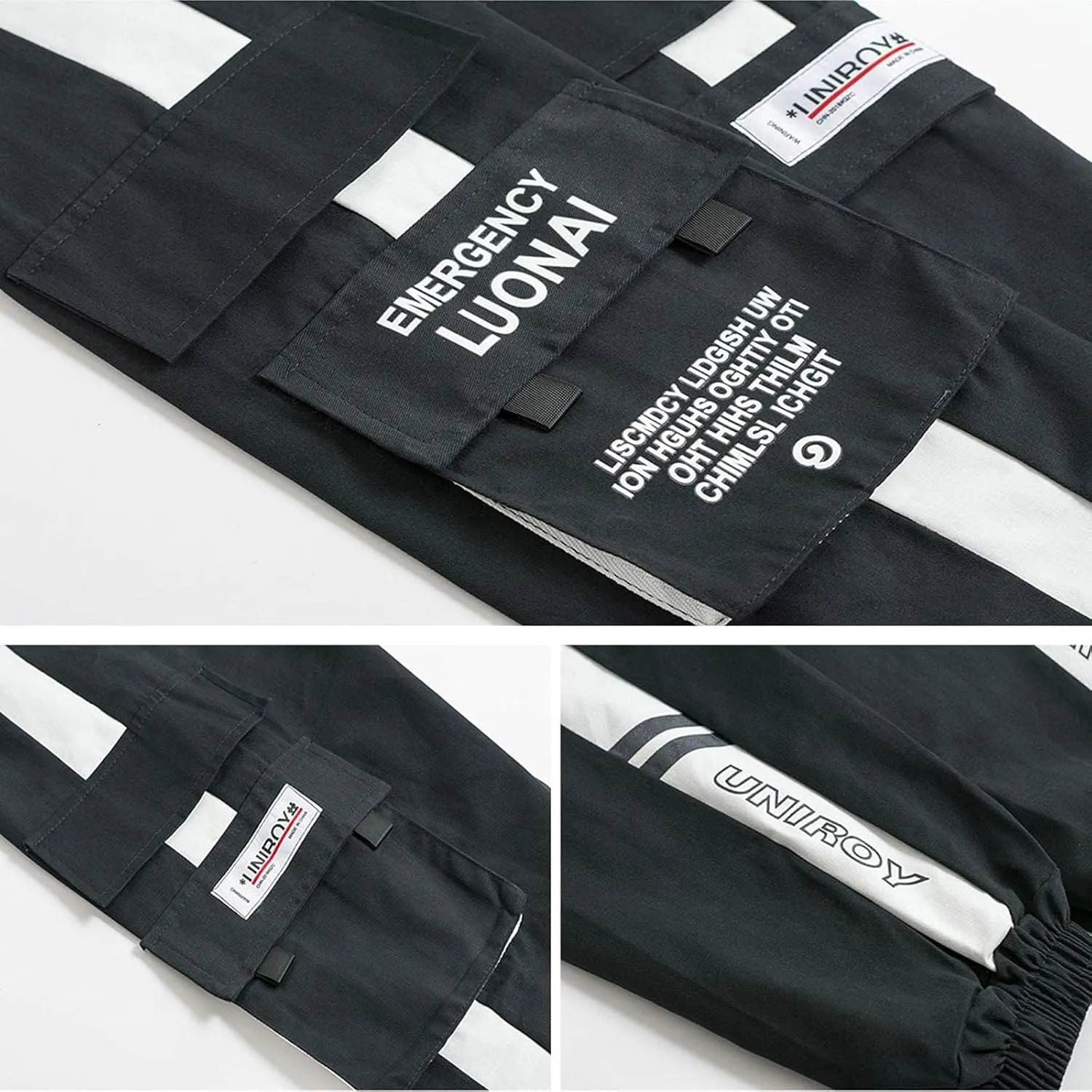 MEINVQIAOTI Black Cargo Pants for Women Straight Hip-hop and Thin Casual Techwear Women Baggy Pants