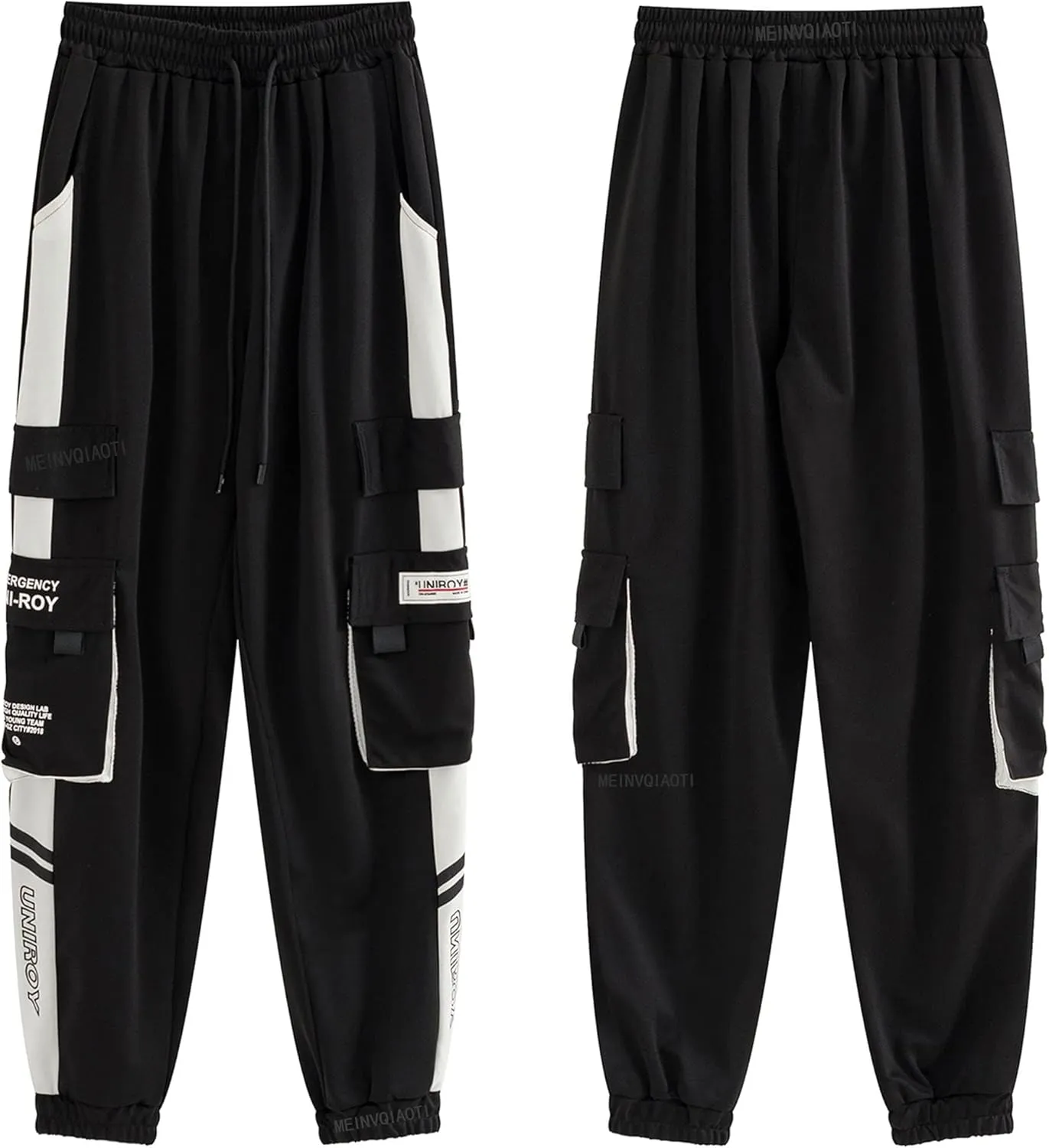 MEINVQIAOTI Black Cargo Pants for Women Straight Hip-hop and Thin Casual Techwear Women Baggy Pants