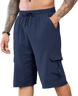 Mens Casual Cargo Shorts Drawstring Sport Golf Linen Shorts Lounge Baggy 2025 Fashion Sweatpants with Multic Pockets