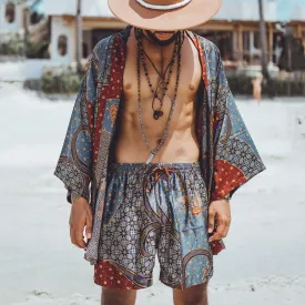 Men's Casual Printed Cardigan Shorts Two-piece Set