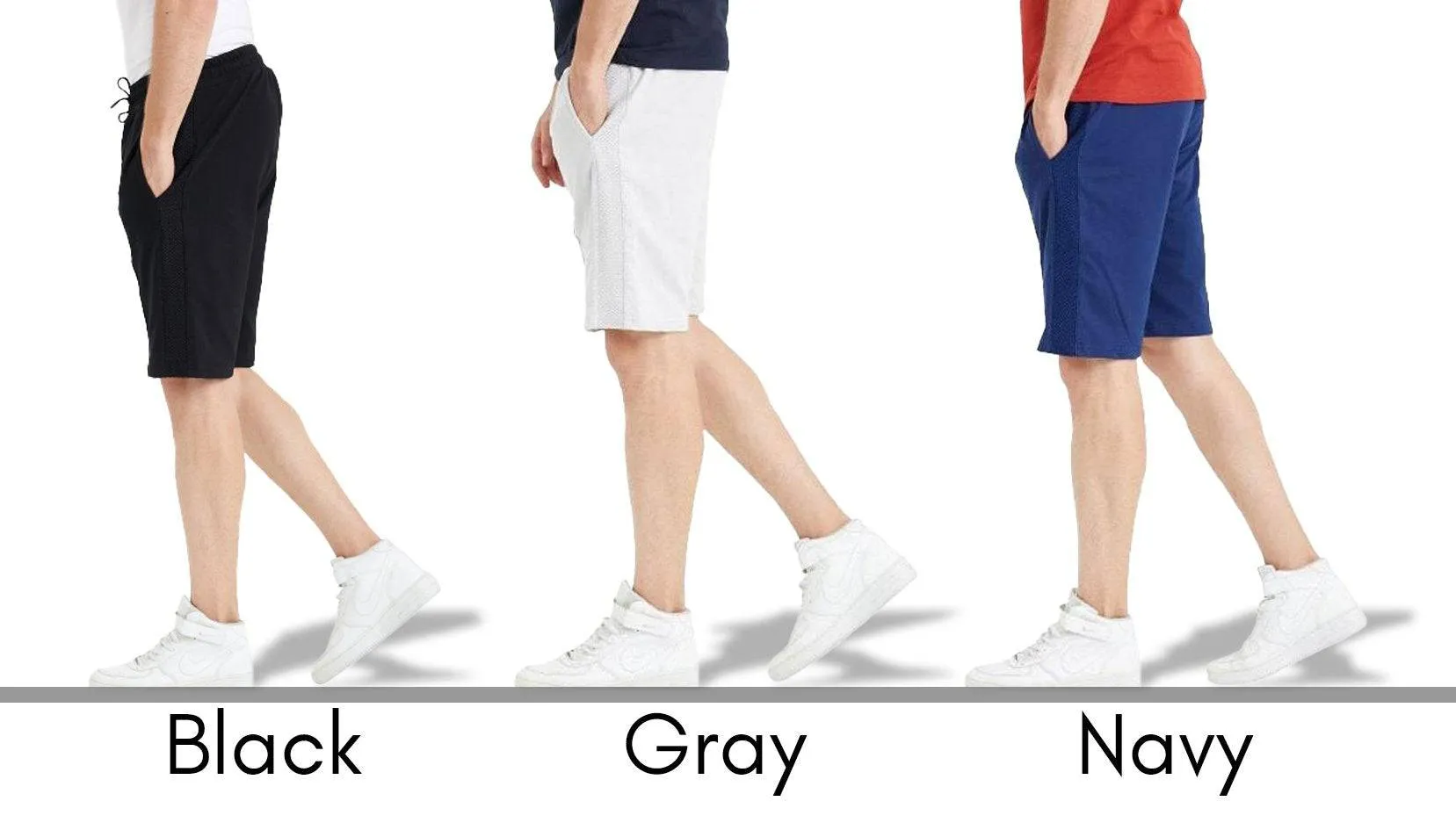 Men's Casual Shorts - Gym or Workout Shorts for Men, 3 Pair Pack of Navy, Black, or Gray