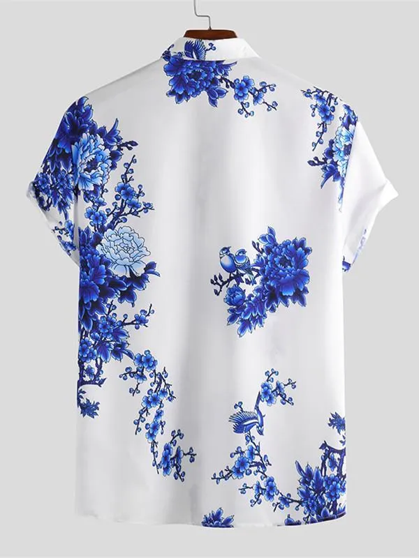Mens Chinese Style Porcelain Floral Printed Casual Shirt SKUB34784