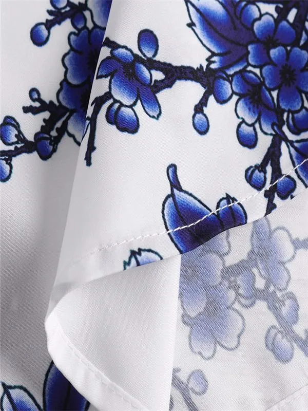 Mens Chinese Style Porcelain Floral Printed Casual Shirt SKUB34784