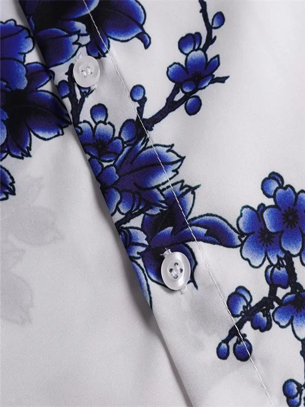 Mens Chinese Style Porcelain Floral Printed Casual Shirt SKUB34784