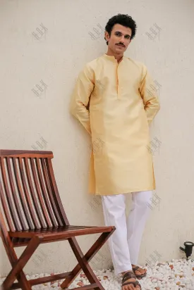 Men's Kurta In Jacquard Self  Yellow