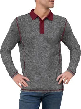 Mens Long Sleeve Polo Shirts Summer Casual Lightweight Knit True Classic Contrast Collar Button-Down Golf Tees Basic