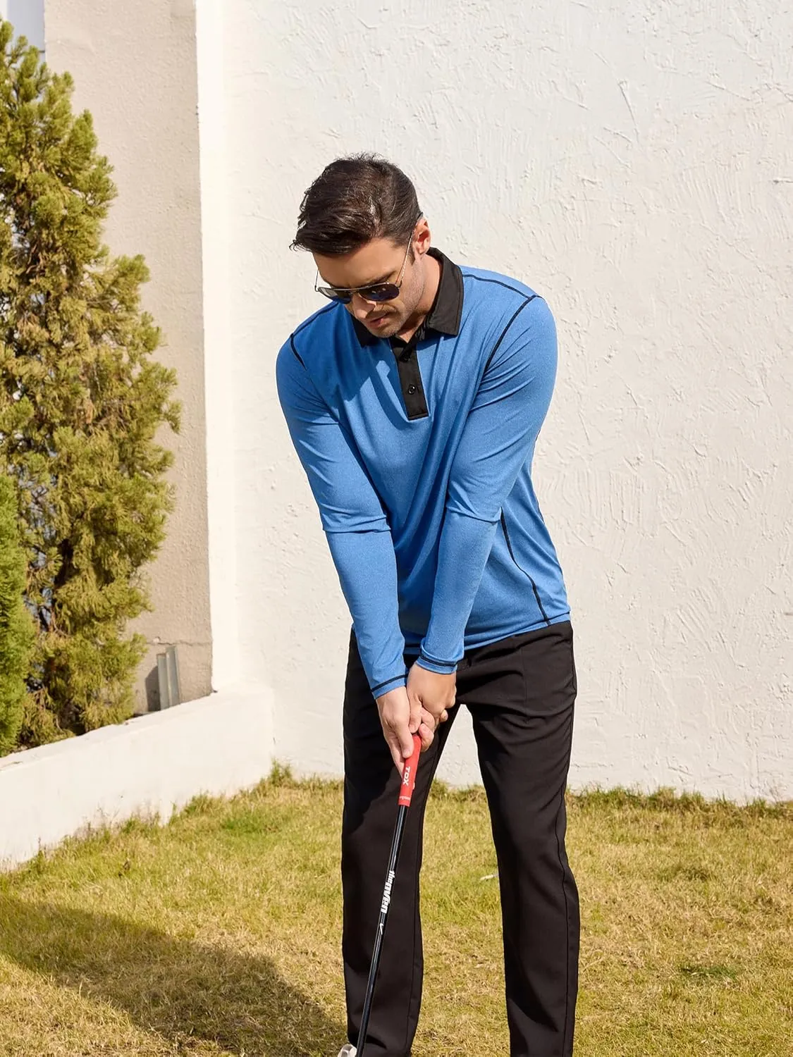 Mens Long Sleeve Polo Shirts Summer Casual Lightweight Knit True Classic Contrast Collar Button-Down Golf Tees