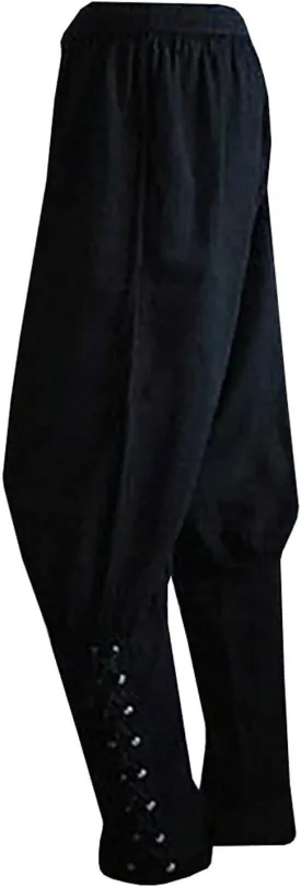 Mens Medieval Ankle Pants Viking Pirate Renaissance Costume Lace Up Tapered Banded Navigator Casual Trousers