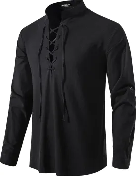 Men's Pure Cotton Retro Lace Up Shirts for Renaissance Pirate Viking Medieval