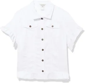 MULTIPLES Women's Short Sleeve 2-Pocket Ruffle Hem Jean Jacket