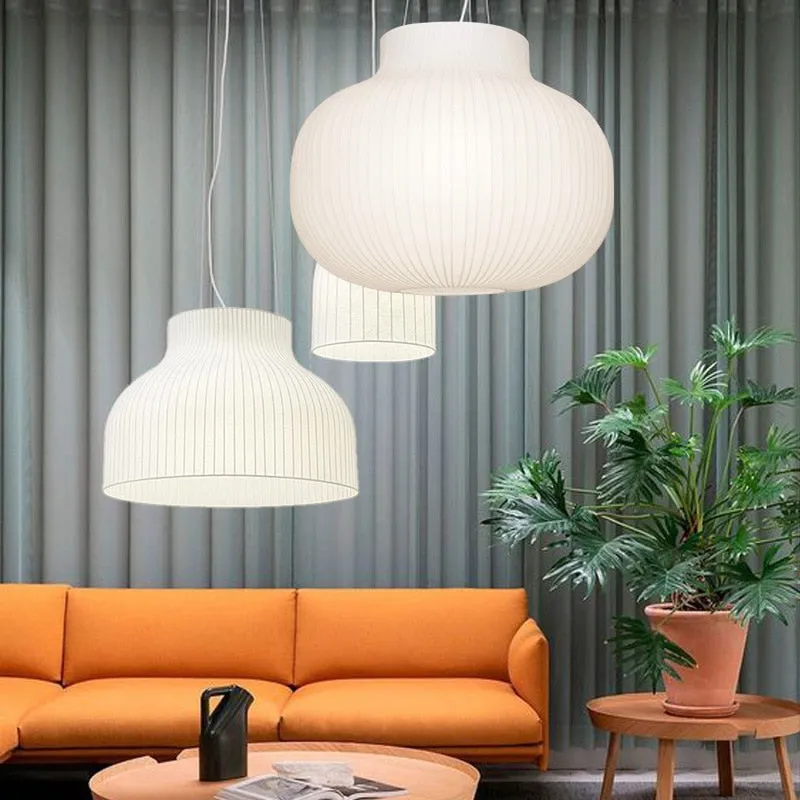 Nordic LED Pendant Chandelier: Modern Silk Fabric Hanging Lamp for Living Room, Dining Room, Bar, and Stairs