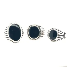 Oval Onyx Ring With Fine Oxidized Scale Pattern