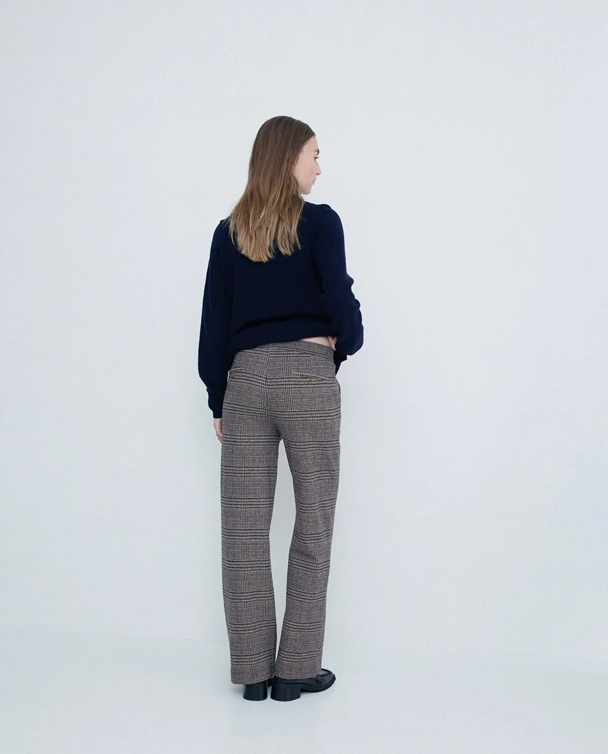 Pantaloni larghi a quadri color cioccolato