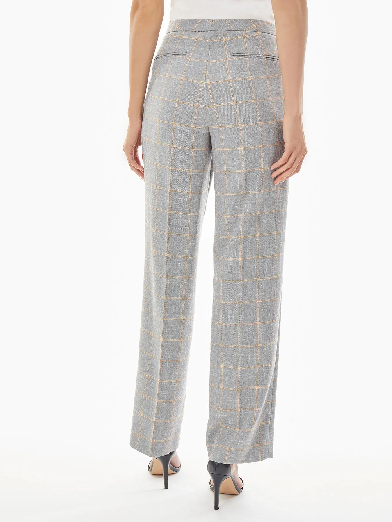 Plaid Tab-Front Straight Leg Pants