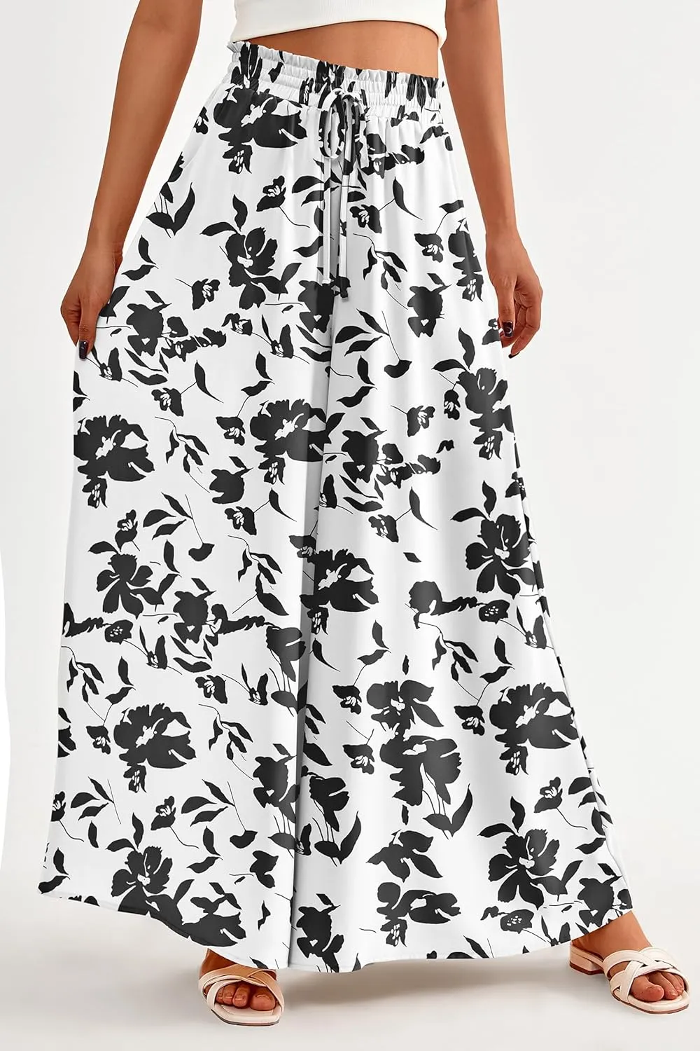 PRETTYGARDEN Women's 2025 Summer Wide Leg Palazzo Pants High Waisted Flowy Pockets Trendy Casual Lounge Boho Beach Trousers